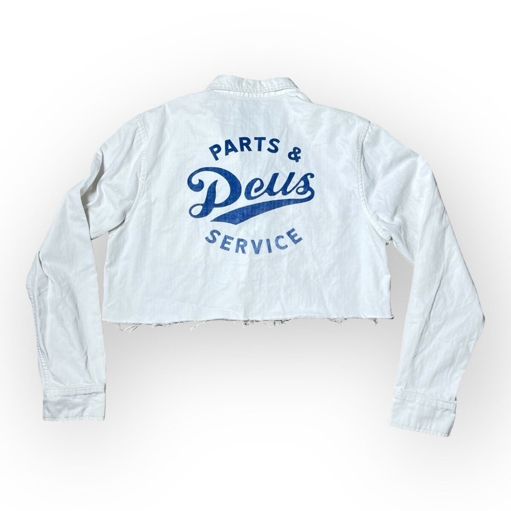 Y2K Deus Ex Machina Trucker Jean Jacket Women's White Denim Size L Crop Top